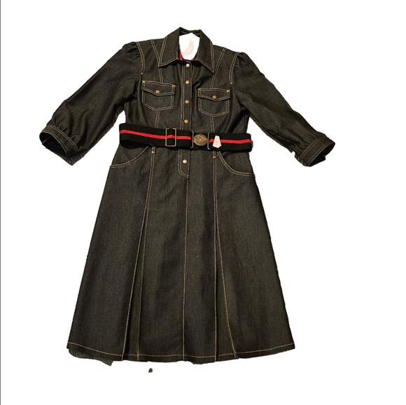 EUC Cache Black Raw Denim Button Front A-line Dress, 8 - Picture 2 of 11